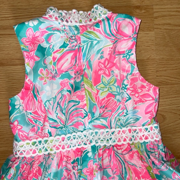 Girls Lilly Pulitzer Sleeveless Pink & Green Floral Babydoll Mini Dress size 12 - Picture 7 of 9